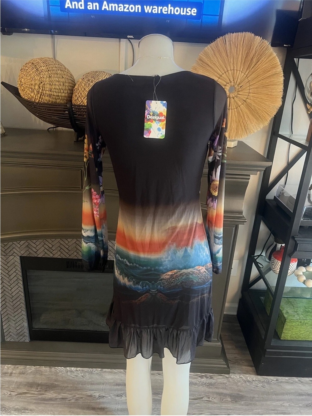 Desigual Black Floral & Ocean Wave Long-Sleeve Dress - Picture 5 of 5